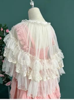 Lolita Short Shawl Coat Women Sweet Kawaii Lace Mesh Open Front Poncho Gothic Girls Retro Cute Princess Capes Outerwear