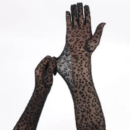 Sexy Leopard Print Lace Mesh Long Gloves High Elasticity Women Party Halloween Cosplay Performance Transparent Hollow Breathable