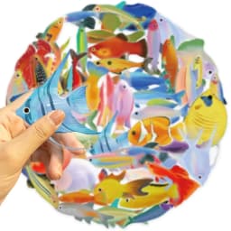 50pcs Cartoon Marine Creatures Fish Stickers Fishing Box Suitcase Laptop Guitar Skateboard Bike Diy Decorative Pet Stickers﻿
