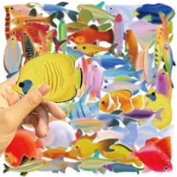 50pcs Cartoon Marine Creatures Fish Stickers Fishing Box Suitcase Laptop Guitar Skateboard Bike Diy Decorative Pet Stickers﻿