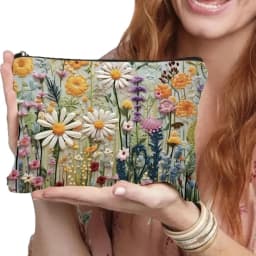 Large Capacity Floral Double-sided Printed Makeup Pouch Travel Organizer Handbag Linen Women Cosmetic Storage Bag For Gift