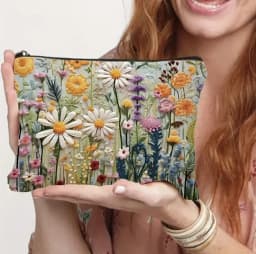 Large Capacity Floral Double-sided Printed Makeup Pouch Travel Organizer Handbag Linen Women Cosmetic Storage Bag For Gift
