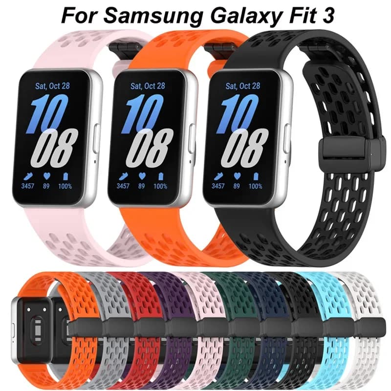 Magnetic Buckle Mesh Silicone Strap For Samsung Fit 3 Sport Breathable Watch Band For Samsung Galaxy Fit 3 Replacement Bracelet
