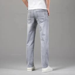 Summer Elastic Men's Jeans Fashion Gray Comfortable Business Straight Stretch Cotton Casual Denim Pants Brand Male Thin Trousers