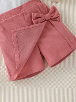 Toddler Girl Summer Fashion Casual Clothes Top With Heart Puff Sleeve &Pink Short Pant With Bow Active Clothing Set For 1-6Y