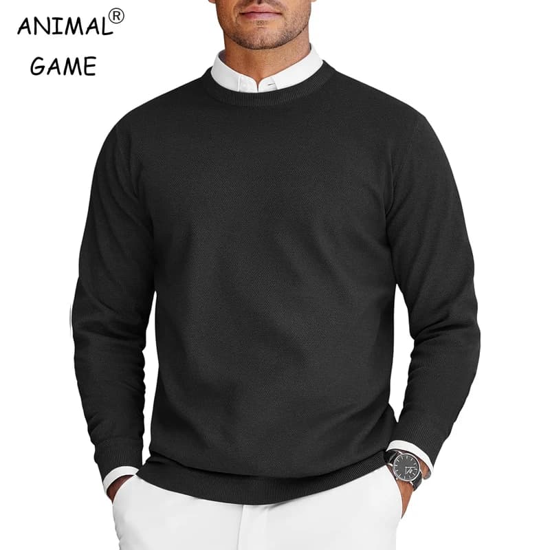 New Mens Crew Neck Sweaters Long Sleeve Lightweight Knit Dress Pullover Sweaters Solid Color Oversize Streetwear Man