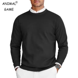 New Mens Crew Neck Sweaters Long Sleeve Lightweight Knit Dress Pullover Sweaters Solid Color Oversize Streetwear Man