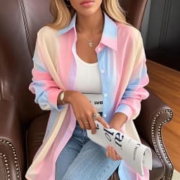 See-through Irregular Gradient Rainbow Long Sleeved Shirt And Blouses Thin For Women Clothes Loose Top Pink Casual Fashion Trend