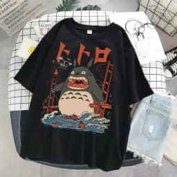 Hayao Miyazaki Anime Series Totoro Printed Men's and Women's Casual Loose Round Neck Short Sleeves Harajuku Anime Tshirt
