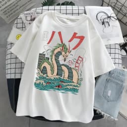 Hayao Miyazaki Anime Series Totoro Printed Men's and Women's Casual Loose Round Neck Short Sleeves Harajuku Anime Tshirt