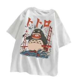 Hayao Miyazaki Anime Series Totoro Printed Men's and Women's Casual Loose Round Neck Short Sleeves Harajuku Anime Tshirt