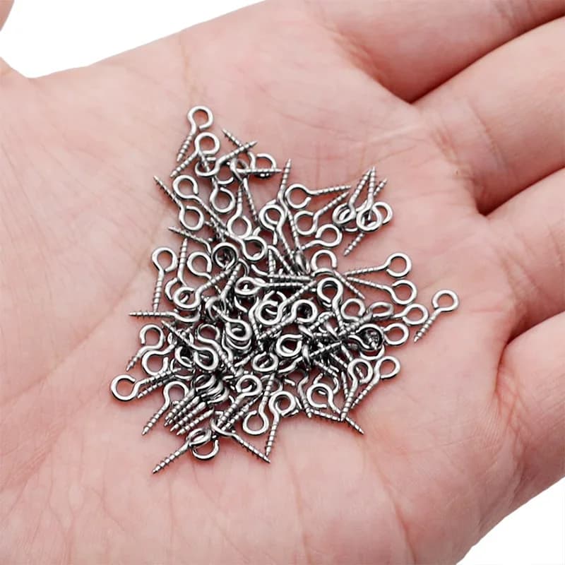 Aiovlo 100pcs/lot Stainless Steel Screw Eye Pins for Pendant Iron Screw Eye Hooks Clasps Fit Drilled Beads Diy Jewelry Making