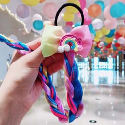 Girls Cute Cartoon Bow Butterfly Colorful Braid Headband Hair Decorate Ponytail Holder Hair Tie Rubber Bands Hair Accessories