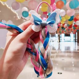 Girls Cute Cartoon Bow Butterfly Colorful Braid Headband Hair Decorate Ponytail Holder Hair Tie Rubber Bands Hair Accessories
