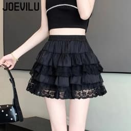 Gothic Lace Tutu Skirt Elastic Sexy Lace Mini Tulle Skirts Party Club Dancer Wear Black Bottoms High Street Y2k Women Clothing