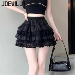 Gothic Lace Tutu Skirt Elastic Sexy Lace Mini Tulle Skirts Party Club Dancer Wear Black Bottoms High Street Y2k Women Clothing