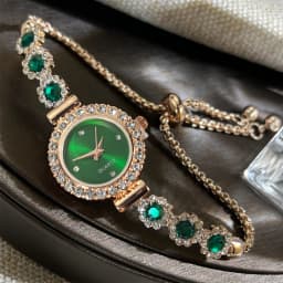 Foreign Trade Chalcedony Bracelet Watch Set with Diamond Light Luxury Live New Fashion Quartz Watch Pull Diamond Women's Watch