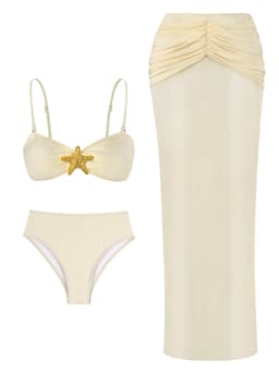 2026 Summer 3 Piece Bikini Sets Strapless Bikini Top With Half Long Skirt Cover ups Beach Wear Female Biquini Bathing Suit K210