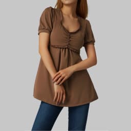 Women's Ruffle Trim T-shirt Summer Fashion Bead Decor Tops V-Neck Short Puff Sleeve A-Line Tees Y2k Fairy Grunge Streetwear