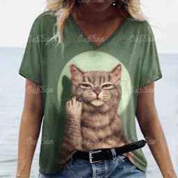 Women's T Shirt Cat Print Casual Short Sleeve 3d T-Shirts Fashion New Streetwear Crew Neck Pullover Female Oversized Clothing