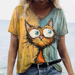 Women's T Shirt Cat Print Casual Short Sleeve 3d T-Shirts Fashion New Streetwear Crew Neck Pullover Female Oversized Clothing