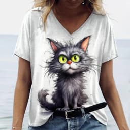 Women's T Shirt Cat Print Casual Short Sleeve 3d T-Shirts Fashion New Streetwear Crew Neck Pullover Female Oversized Clothing