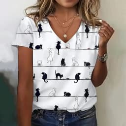 Women's T Shirt Cat Print Casual Short Sleeve 3d T-Shirts Fashion New Streetwear Crew Neck Pullover Female Oversized Clothing