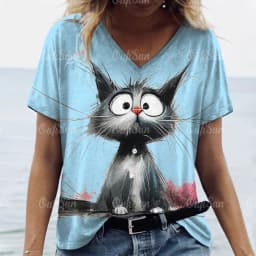 Women's T Shirt Cat Print Casual Short Sleeve 3d T-Shirts Fashion New Streetwear Crew Neck Pullover Female Oversized Clothing