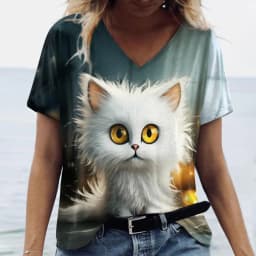Women's T Shirt Cat Print Casual Short Sleeve 3d T-Shirts Fashion New Streetwear Crew Neck Pullover Female Oversized Clothing