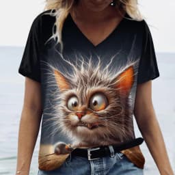 Women's T Shirt Cat Print Casual Short Sleeve 3d T-Shirts Fashion New Streetwear Crew Neck Pullover Female Oversized Clothing