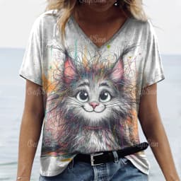 Women's T Shirt Cat Print Casual Short Sleeve 3d T-Shirts Fashion New Streetwear Crew Neck Pullover Female Oversized Clothing