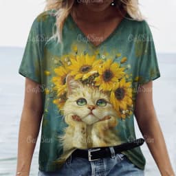 Women's T Shirt Cat Print Casual Short Sleeve 3d T-Shirts Fashion New Streetwear Crew Neck Pullover Female Oversized Clothing