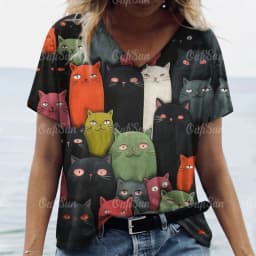 Women's T Shirt Cat Print Casual Short Sleeve 3d T-Shirts Fashion New Streetwear Crew Neck Pullover Female Oversized Clothing