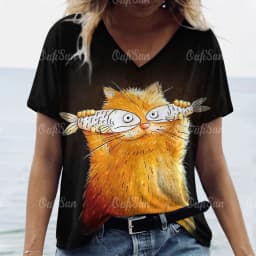 Women's T Shirt Cat Print Casual Short Sleeve 3d T-Shirts Fashion New Streetwear Crew Neck Pullover Female Oversized Clothing