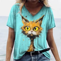 Women's T Shirt Cat Print Casual Short Sleeve 3d T-Shirts Fashion New Streetwear Crew Neck Pullover Female Oversized Clothing