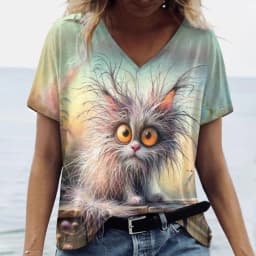 Women's T Shirt Cat Print Casual Short Sleeve 3d T-Shirts Fashion New Streetwear Crew Neck Pullover Female Oversized Clothing
