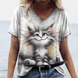 Women's T Shirt Cat Print Casual Short Sleeve 3d T-Shirts Fashion New Streetwear Crew Neck Pullover Female Oversized Clothing
