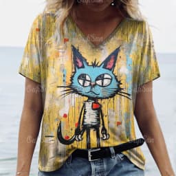 Women's T Shirt Cat Print Casual Short Sleeve 3d T-Shirts Fashion New Streetwear Crew Neck Pullover Female Oversized Clothing