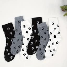 6/10 Pairs Dog Claw Printed Women's Round Neck Socks Cute Cartoon Pattern Comfortable Sweat Absorbing Breathable Casual Socks