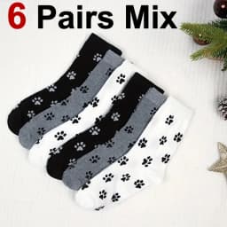 6/10 Pairs Dog Claw Printed Women's Round Neck Socks Cute Cartoon Pattern Comfortable Sweat Absorbing Breathable Casual Socks