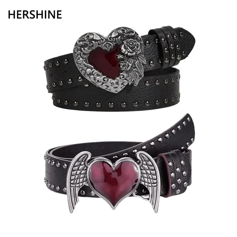 1Pcs Rose essential oil droplet heart-shaped leather belt, rivet decoration, Y2K punk gothic rock hip-hop style,spring,summer
