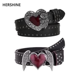 1Pcs Rose essential oil droplet heart-shaped leather belt, rivet decoration, Y2K punk gothic rock hip-hop style,spring,summer