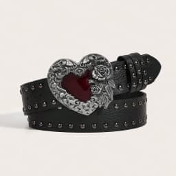 1Pcs Rose essential oil droplet heart-shaped leather belt, rivet decoration, Y2K punk gothic rock hip-hop style,spring,summer