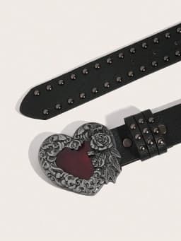 1Pcs Rose essential oil droplet heart-shaped leather belt, rivet decoration, Y2K punk gothic rock hip-hop style,spring,summer