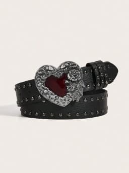 1Pcs Rose essential oil droplet heart-shaped leather belt, rivet decoration, Y2K punk gothic rock hip-hop style,spring,summer