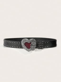 1Pcs Rose essential oil droplet heart-shaped leather belt, rivet decoration, Y2K punk gothic rock hip-hop style,spring,summer