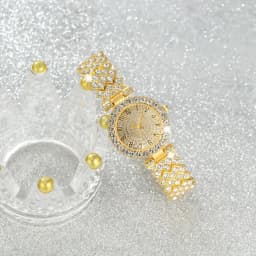 2pcs and 1pcs Elegant Crystal Watch Stainless Steel Fashion Simple Luxury Full Crystal Bracelet Quartz Watch