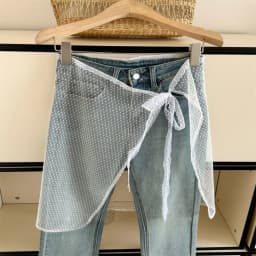 New Embroidered Flower Lace Mini Skirt See Through Y2K Streetwear Lace Up Ruffles Skirt Harajuku Butt Curtain Jeans Decoration