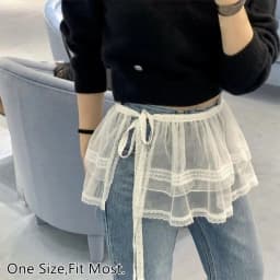 New Embroidered Flower Lace Mini Skirt See Through Y2K Streetwear Lace Up Ruffles Skirt Harajuku Butt Curtain Jeans Decoration