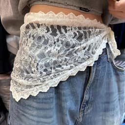 New Embroidered Flower Lace Mini Skirt See Through Y2K Streetwear Lace Up Ruffles Skirt Harajuku Butt Curtain Jeans Decoration